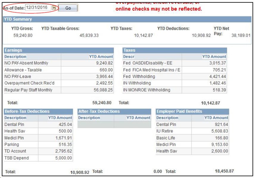 Payroll YTD Totals screen