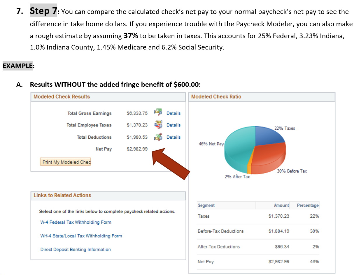 Paycheck Modeler - Fringe Benefits.  Example WITHOUT the added Fringe Benefit.